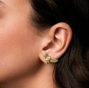 14K Gold Harry Potter Hedwig Owl Hogwarts Delivery Letter Womens Stud Earrings